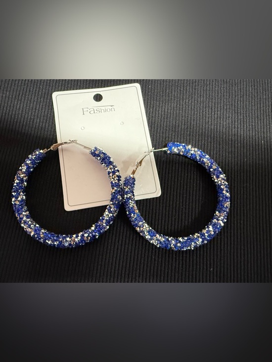 Jewelry - New Blue and Silver Large Hoops Fashion Earrings